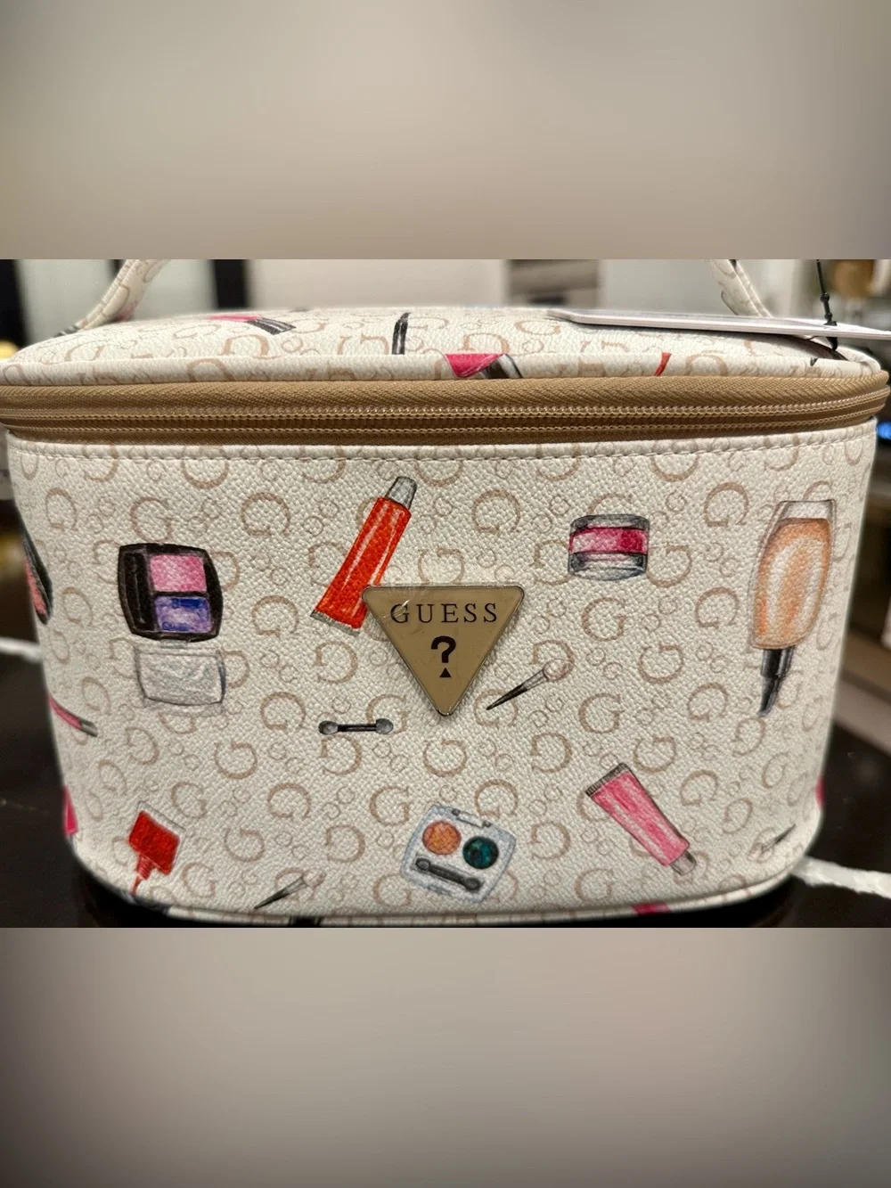 NWT Guess Makeup Train Case Cosmetic Bag | White Beauty Print|Travel Vanity Case
